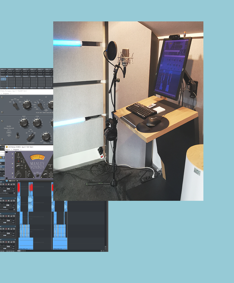 Sprachkabine und Arbeitesbildschirm für die Audioleistungen von Braun Multimedia